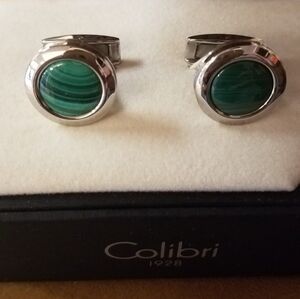 Colibri Polished Steel and Deep Green Malachite Cufflinks. Very desirable